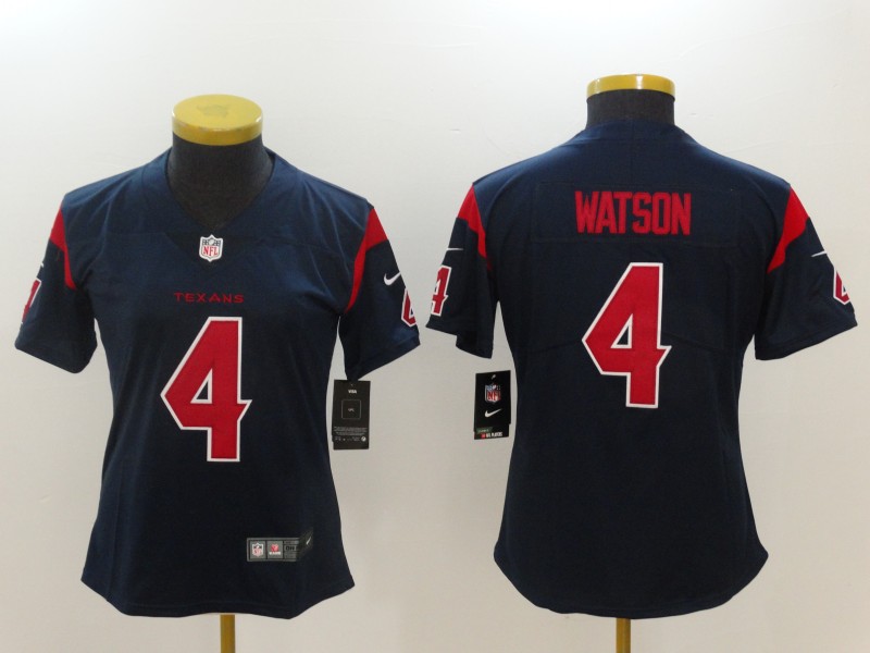 Women Houston Texans #4 Watson Blue Nike Vapor Untouchable Limited NFL Jerseys->women nfl jersey->Women Jersey